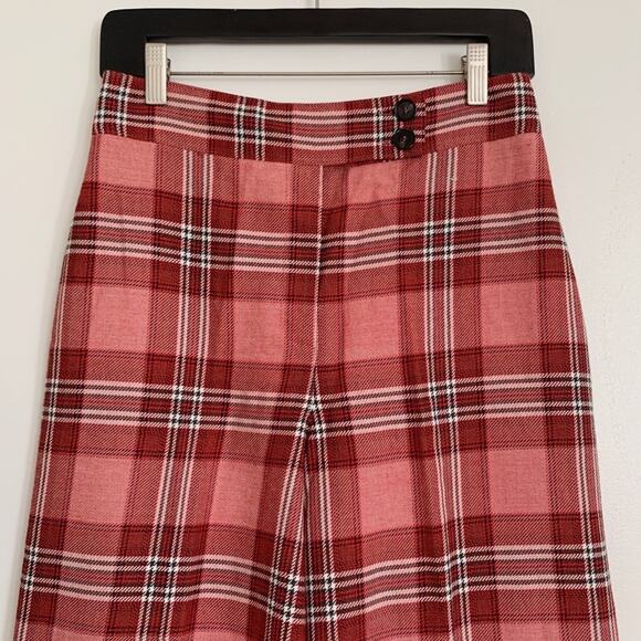 Red Multi Whistles Cara Check Wide Leg Trousers US 4 - Picture 2 of 9